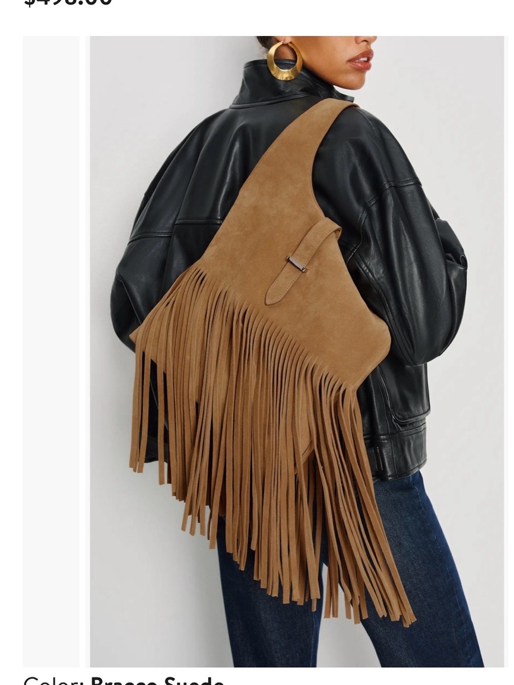 Fringe Suede Shoulder Bag in Brown